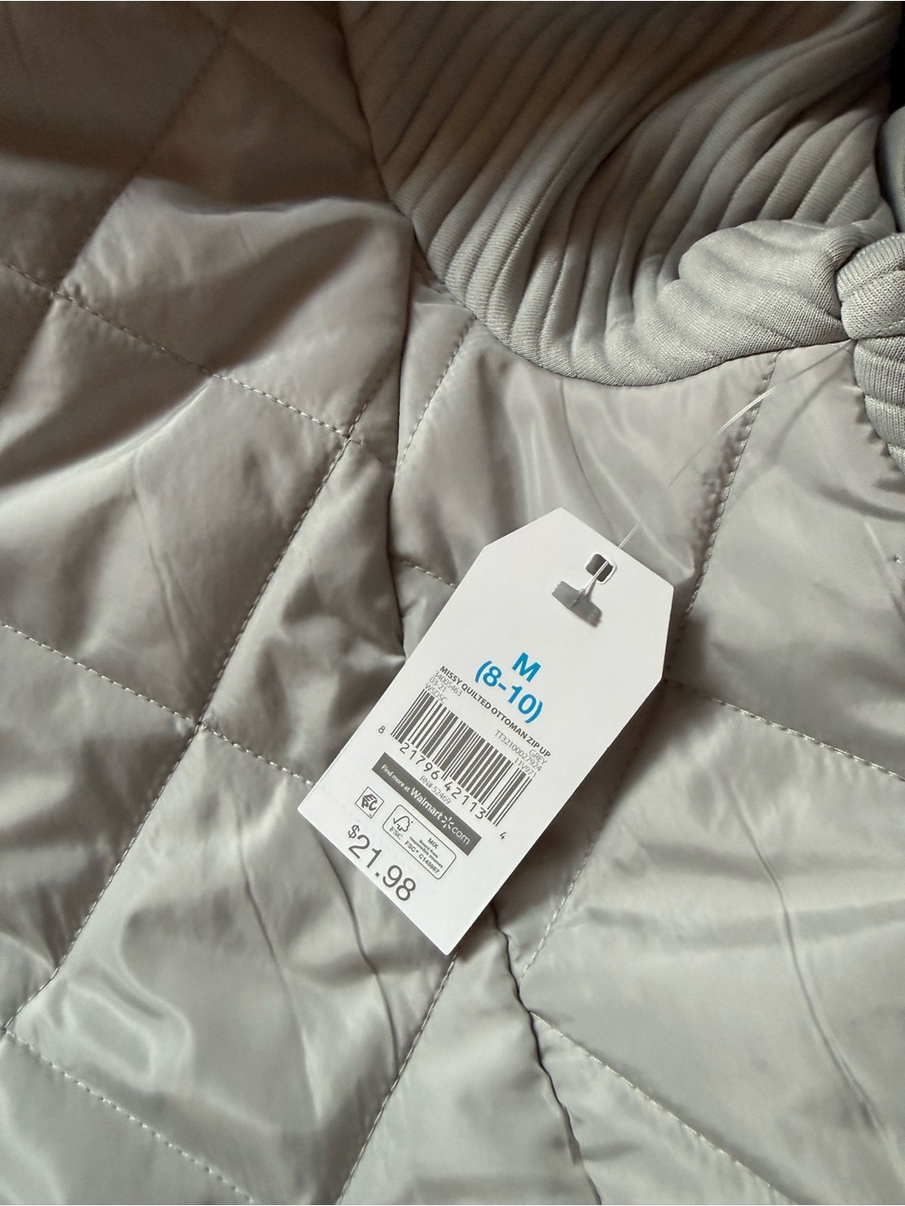 NWT Lt Gray Time and Tru Missy Quilted Ottoman Hooded Jacket for Women M 8-10 - Picture 7 of 8